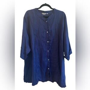 Liz and Jane women’s 3X navy linen button down shirt blouse top